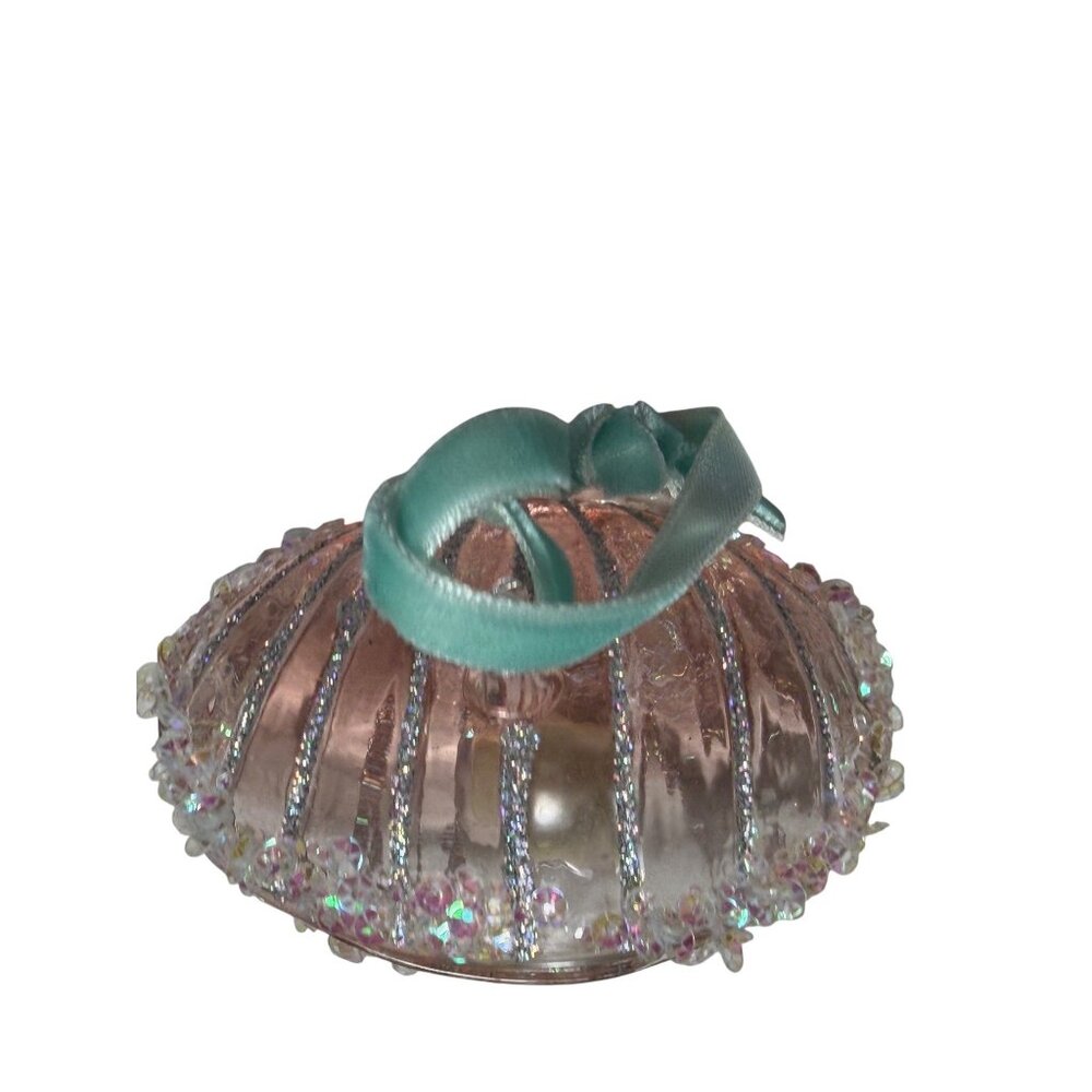 Pink Glitter Seashell Ornament With Pearl Center & Ribbon Hanger - Picture 2 of 4